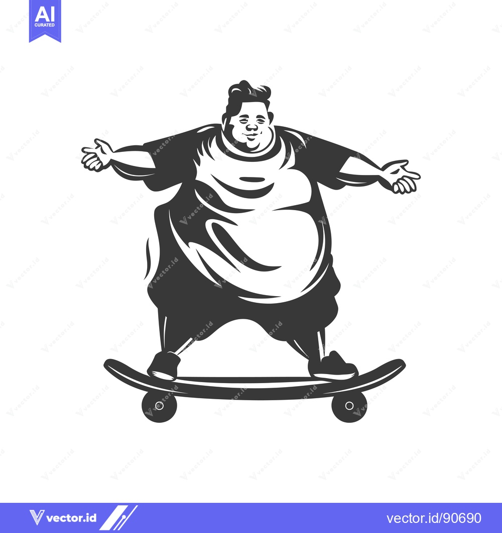 Premium Vector dari Overweight Man Enjoying Skateboarding
