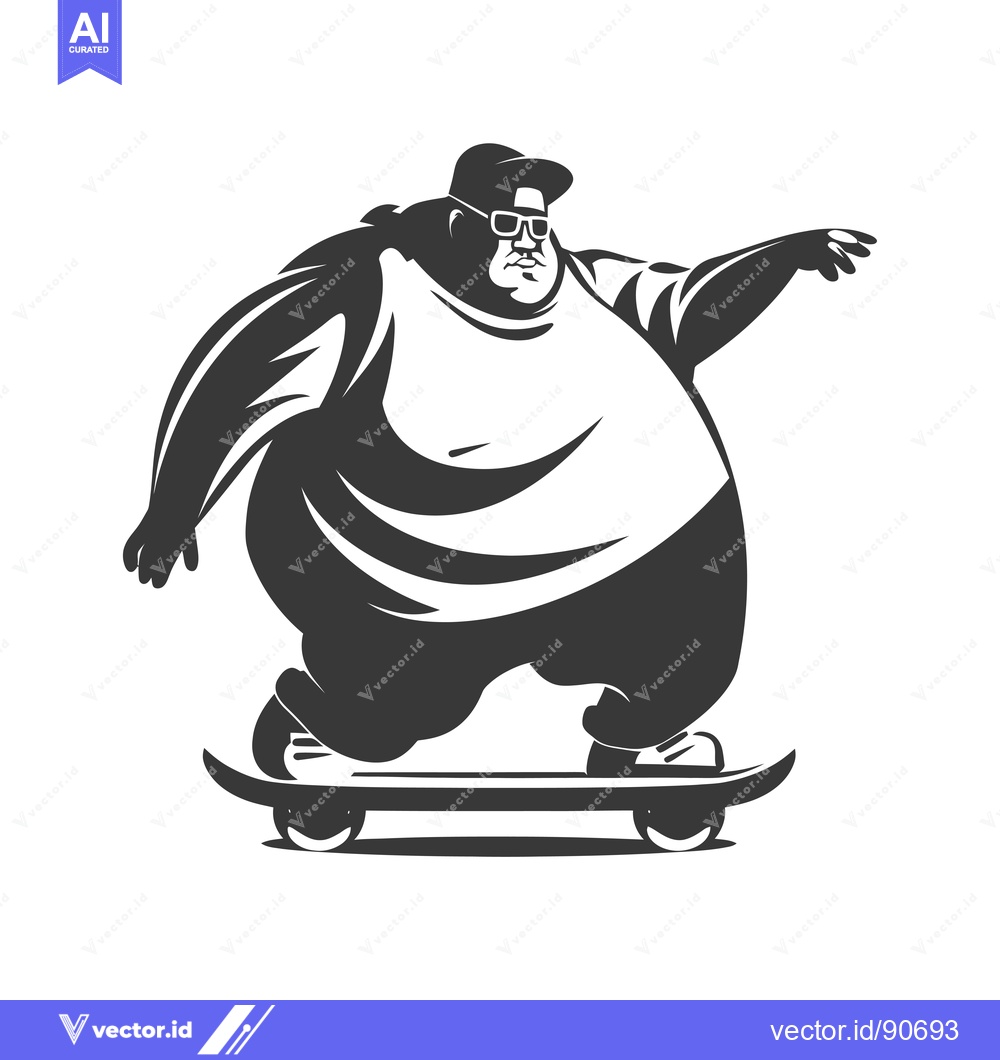 Premium Vector dari Overweight Man in Sunglasses and Hat Skateboarding