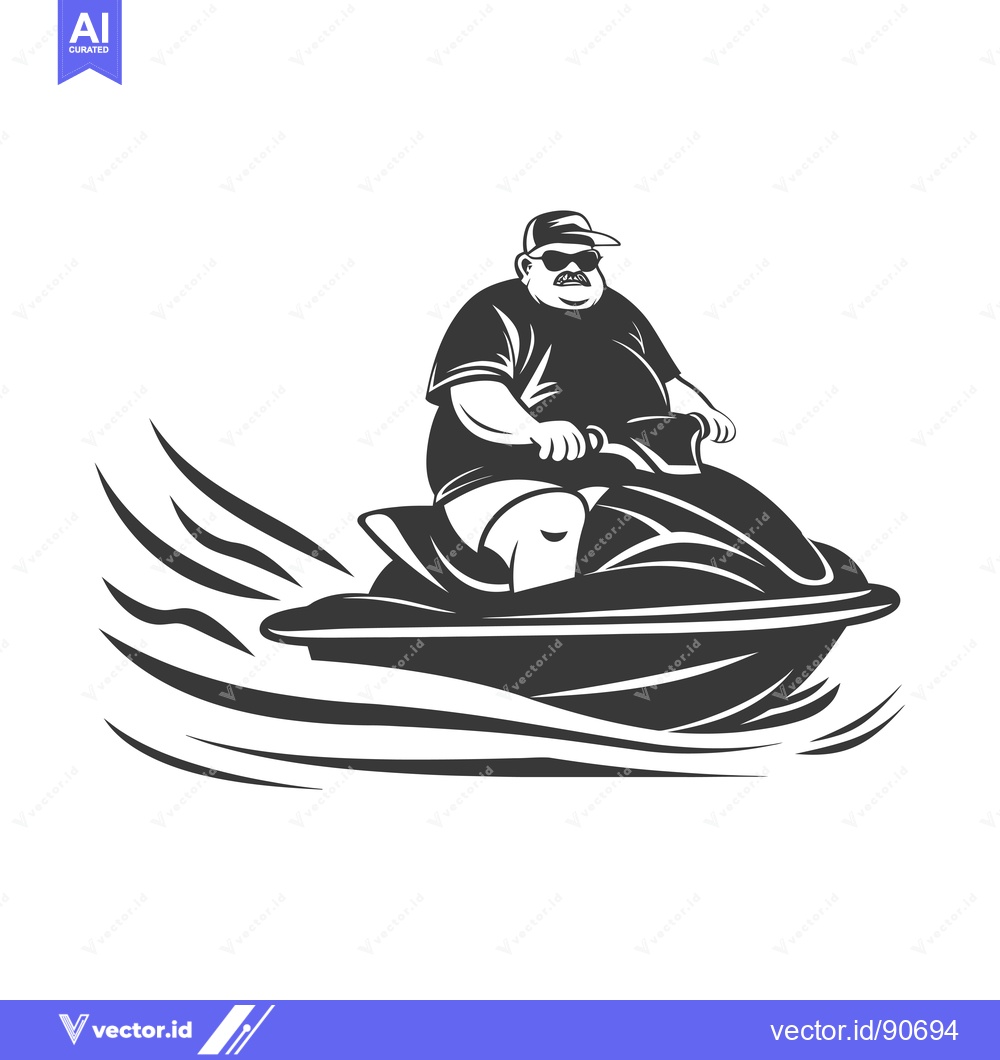 Premium Vector dari Overweight Man in Sunglasses Riding a Jet Ski