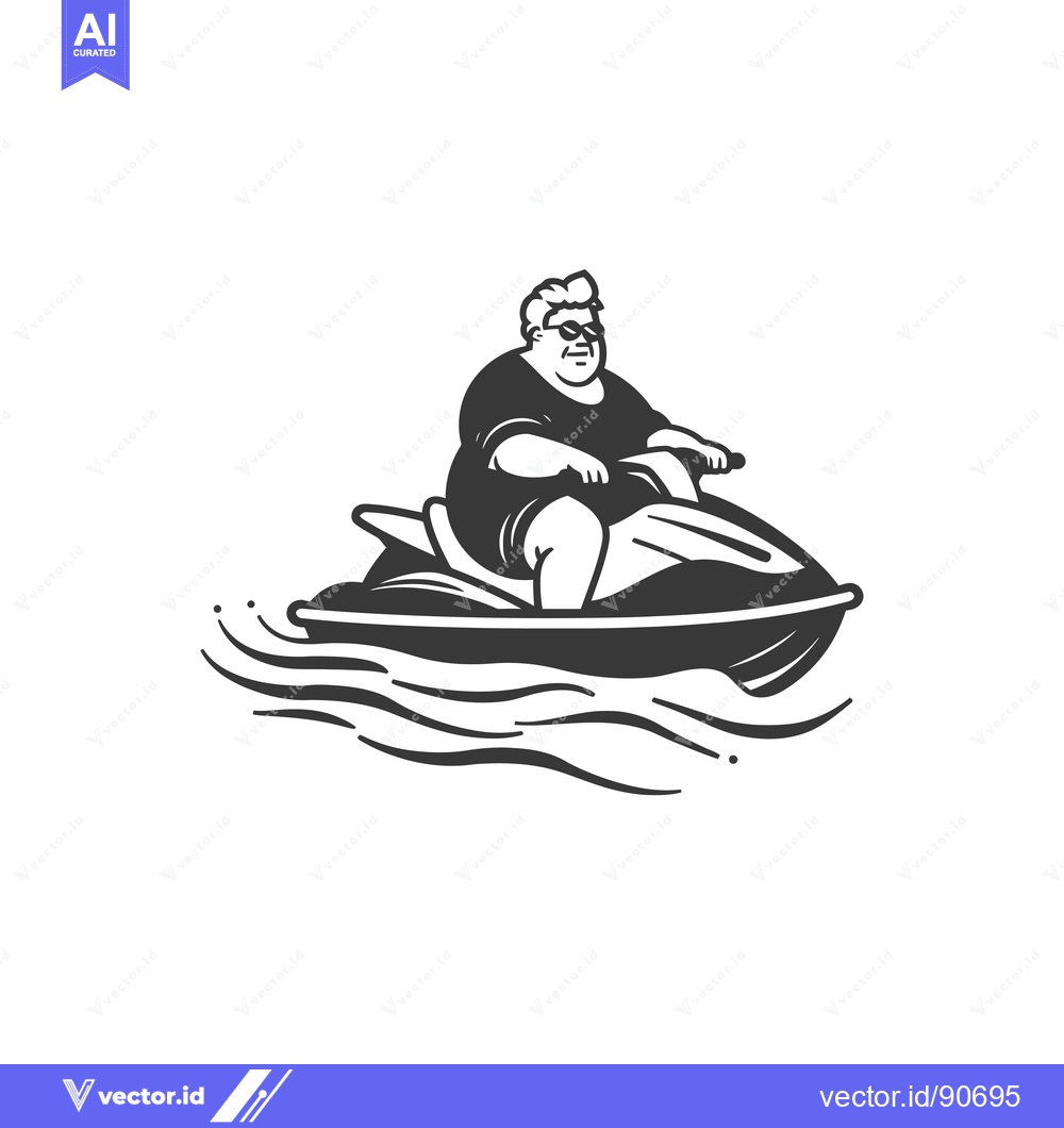 Premium Vector of Overweight man in sunglasses riding a jet ski