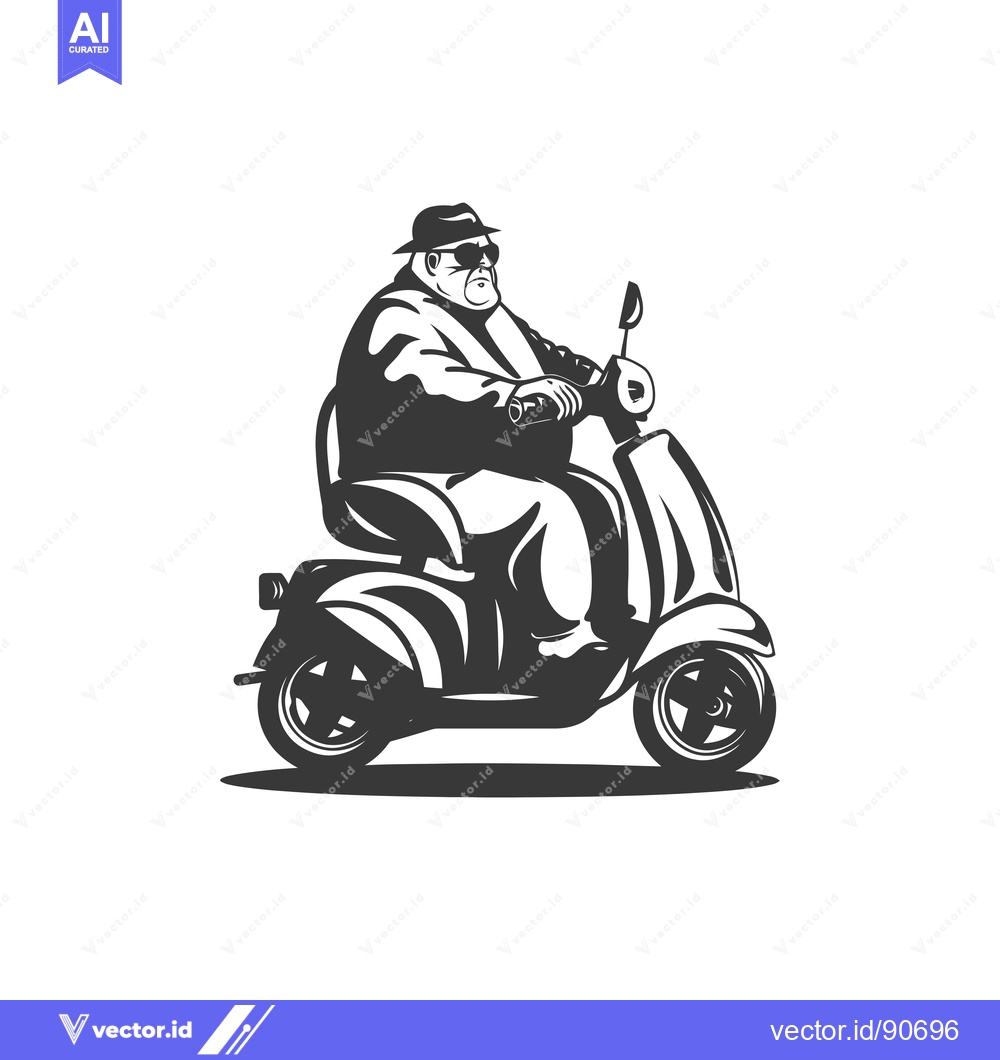 Premium Vector of Overweight Man in Sunglasses Riding a Motor Scooter