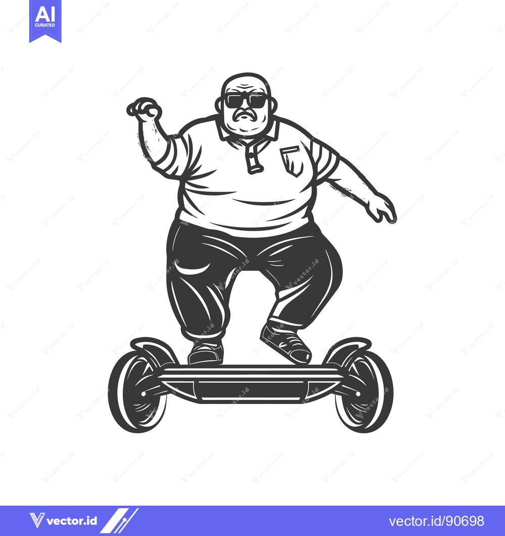 Premium Vector dari Overweight Man in Sunglasses Riding a Self-Balancing Scooter