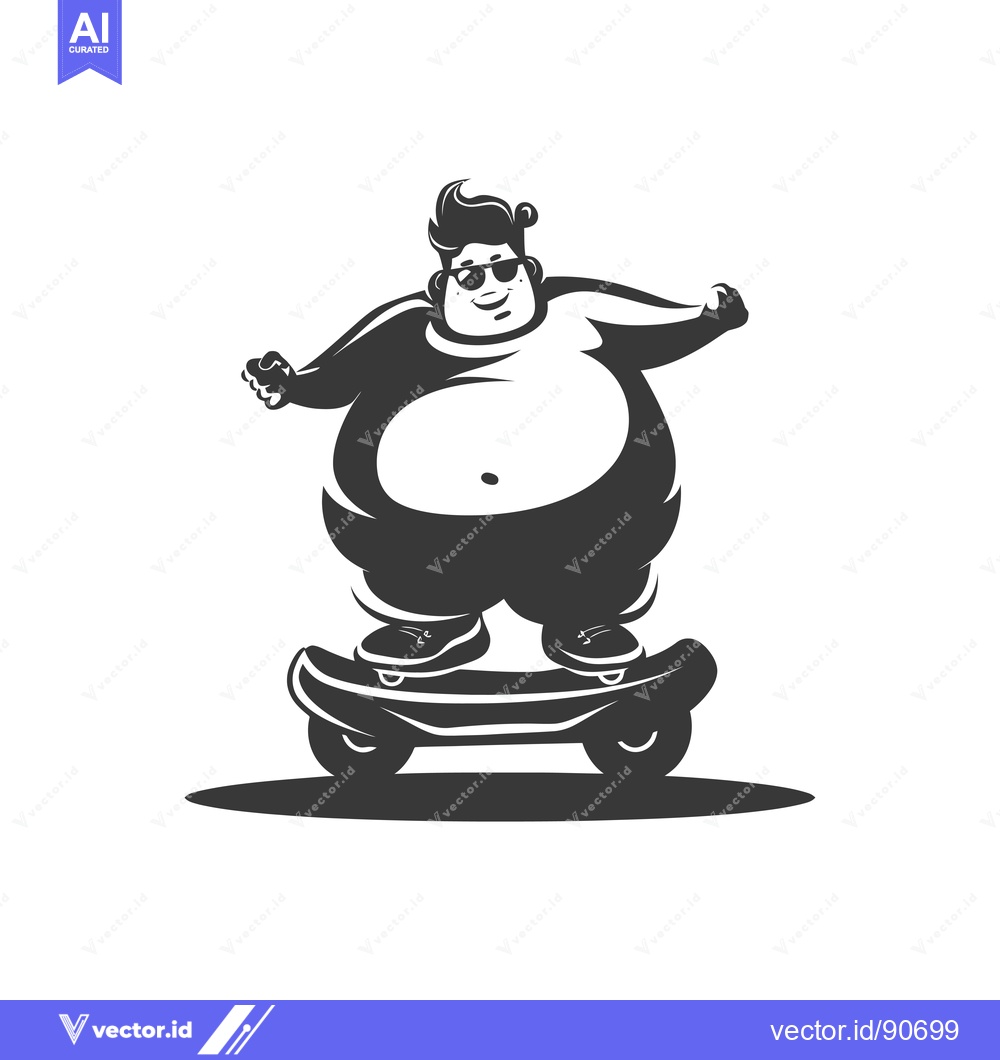 Premium Vector of Overweight Man in Sunglasses Riding a Skateboard