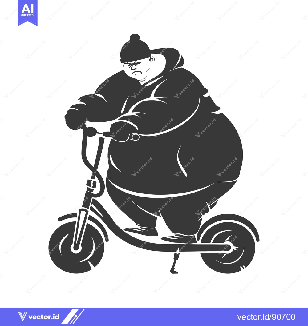 Premium Vector of Overweight Man in Winter Gear Riding a Scooter