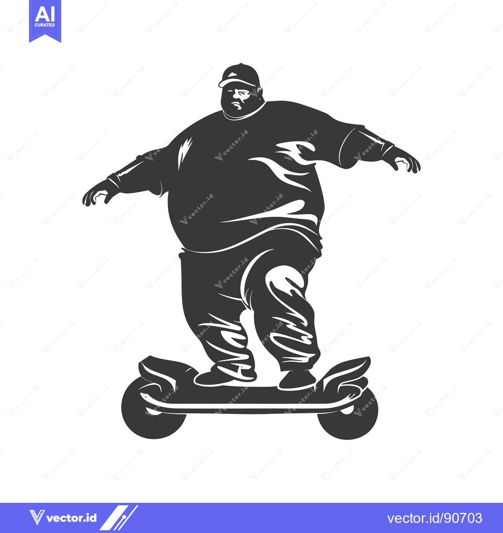 Premium Vector of Overweight Man Riding a Hoverboard