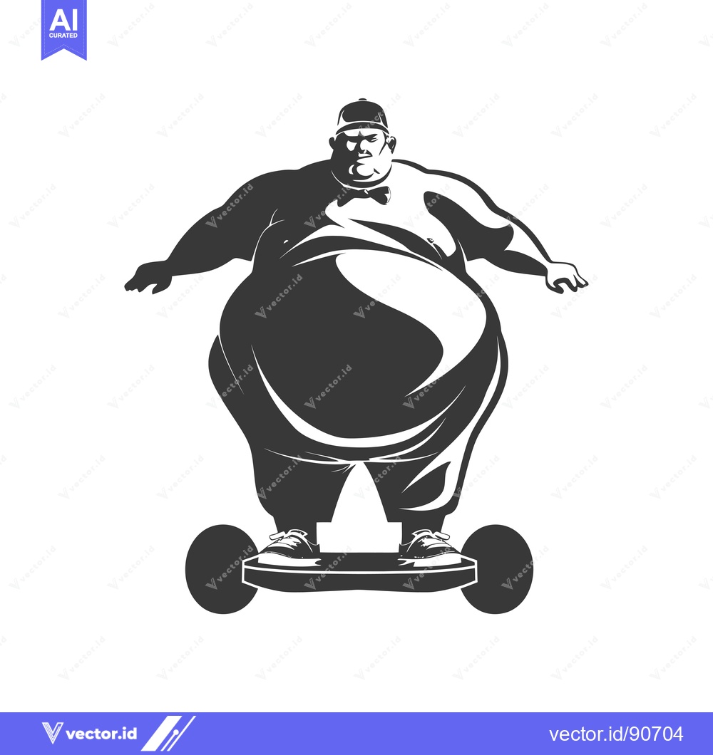 Premium Vector of Overweight Man Riding a Hoverboard