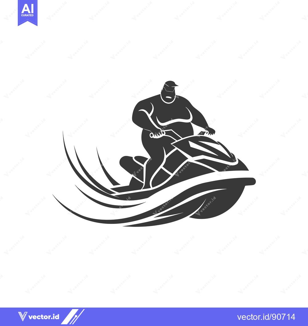 Premium Vector of Overweight Man Riding a Jet Ski