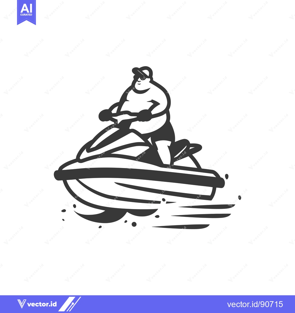 Premium Vector of Overweight Man Riding a Jet Ski