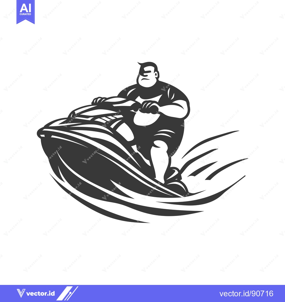 Premium Vector dari Overweight Man Riding A Jet Ski In The Water