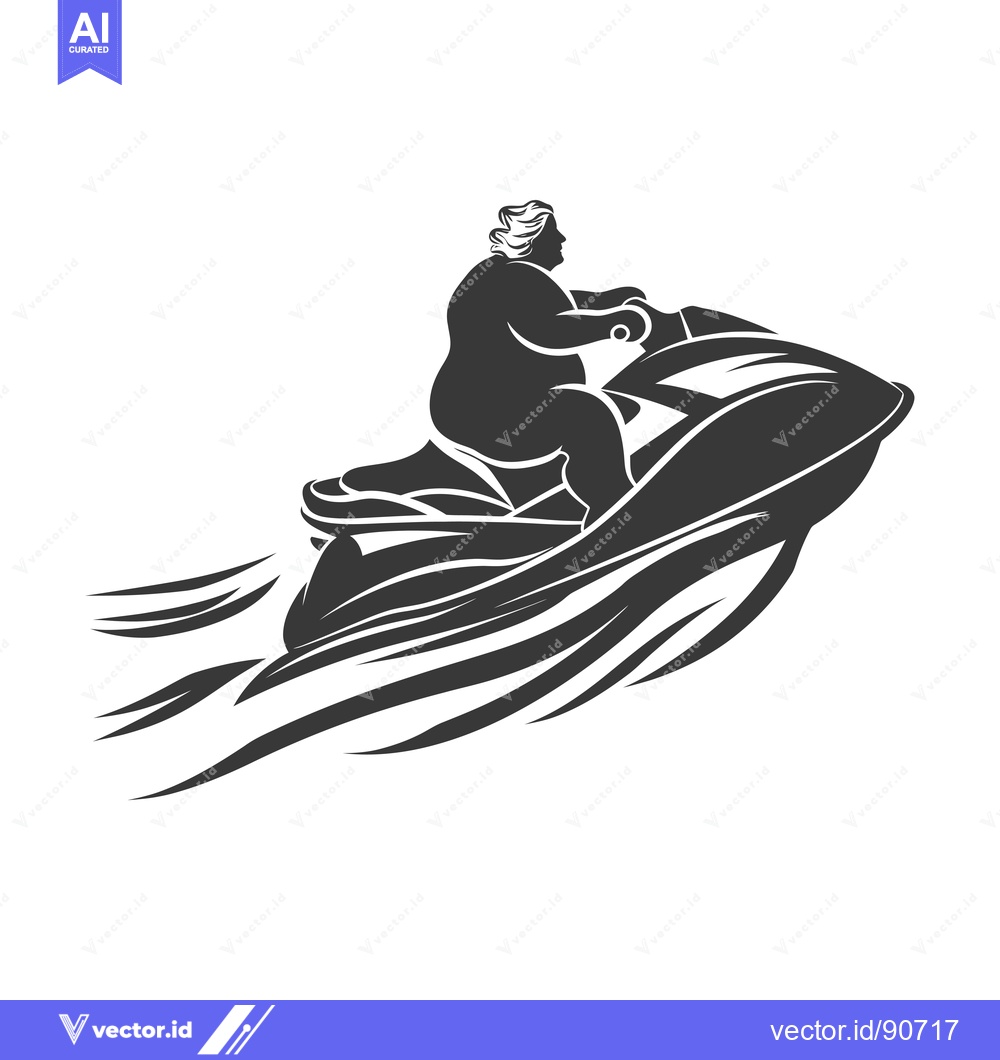 Premium Vector dari Overweight Man Riding a Jet Ski on Waves