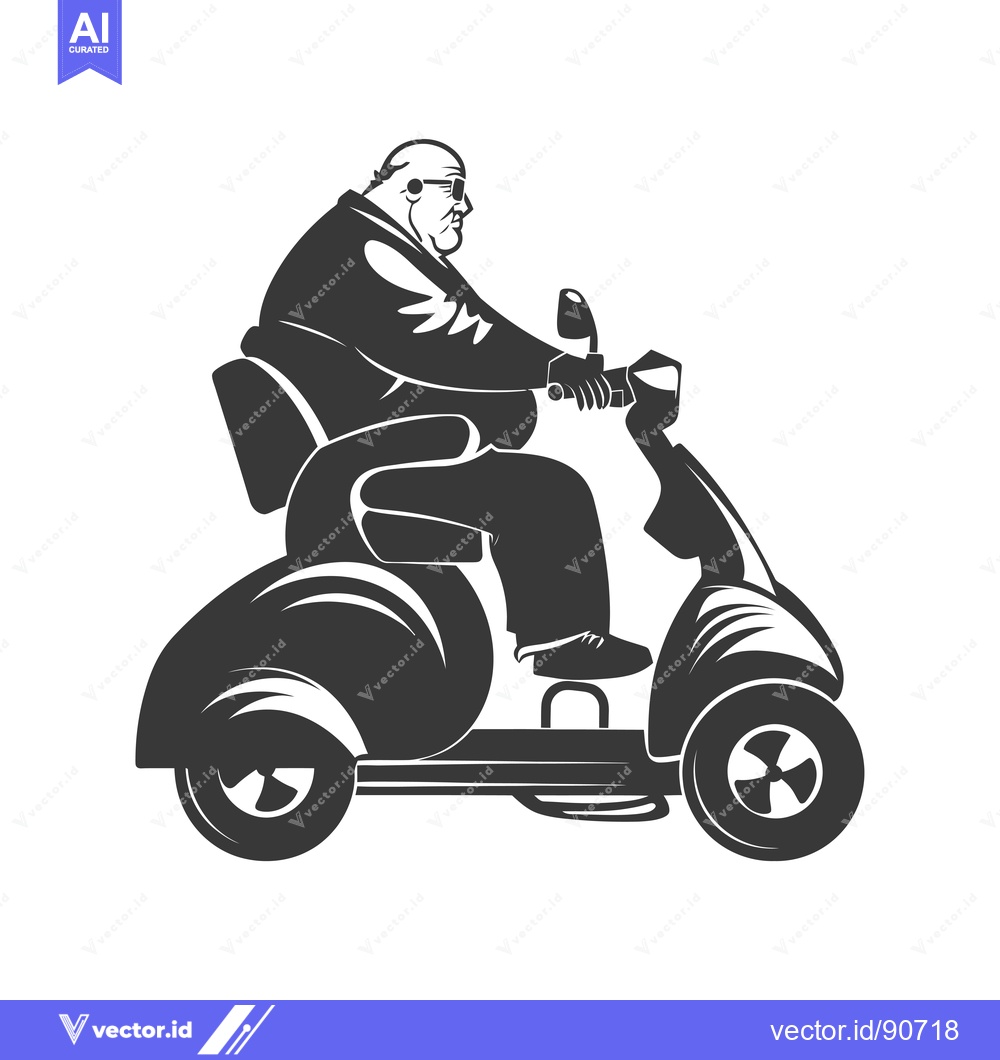 Premium Vector of Overweight Man Riding a Mobility Scooter