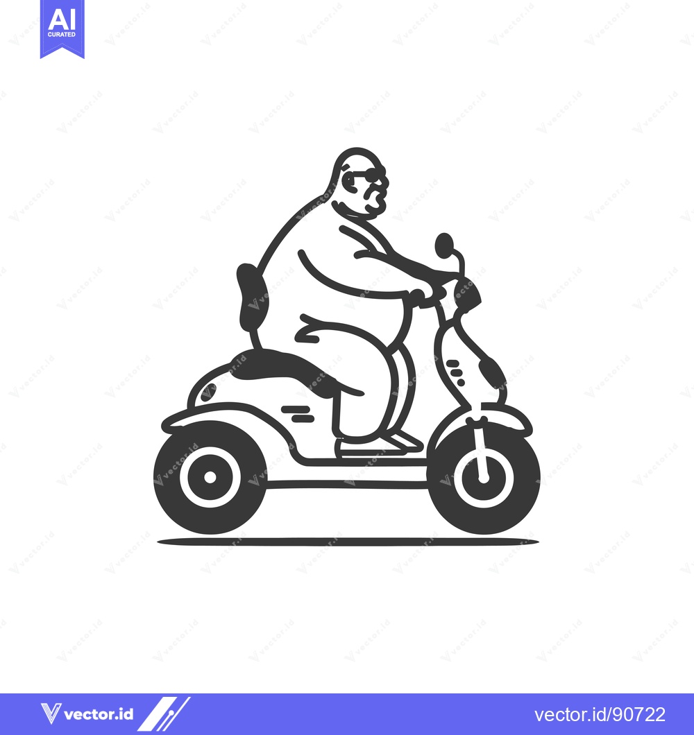 Premium Vector of Overweight Man Riding a Motor Scooter