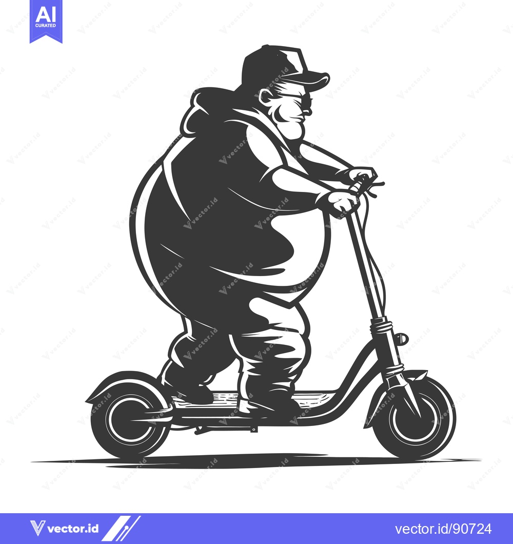 Premium Vector of Overweight Man Riding an Electric Scooter