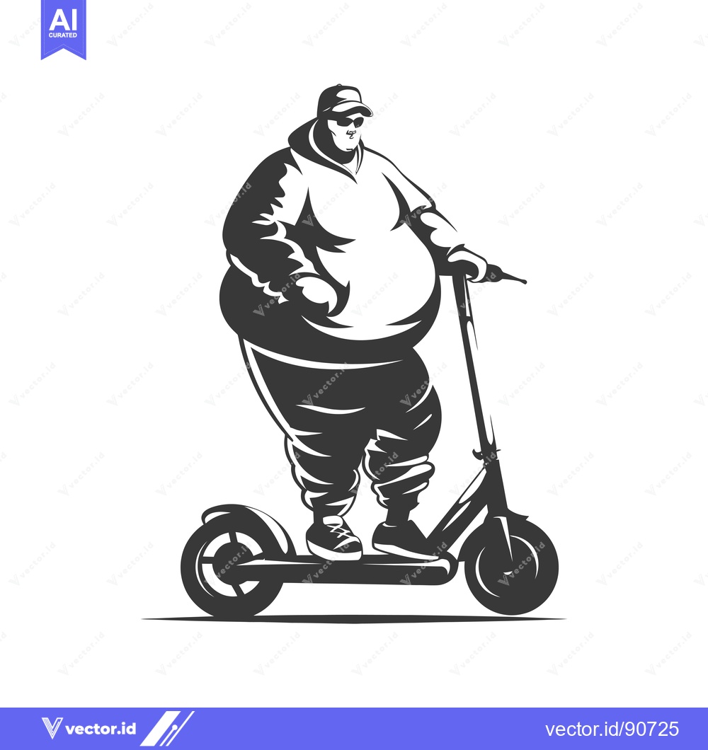 Premium Vector of Overweight Man Riding an Electric Scooter