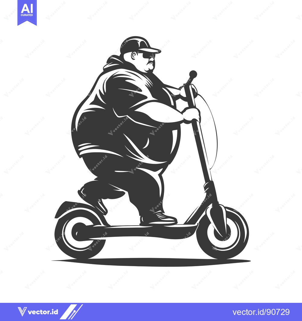 Premium Vector of Overweight Man Riding an Electric Scooter