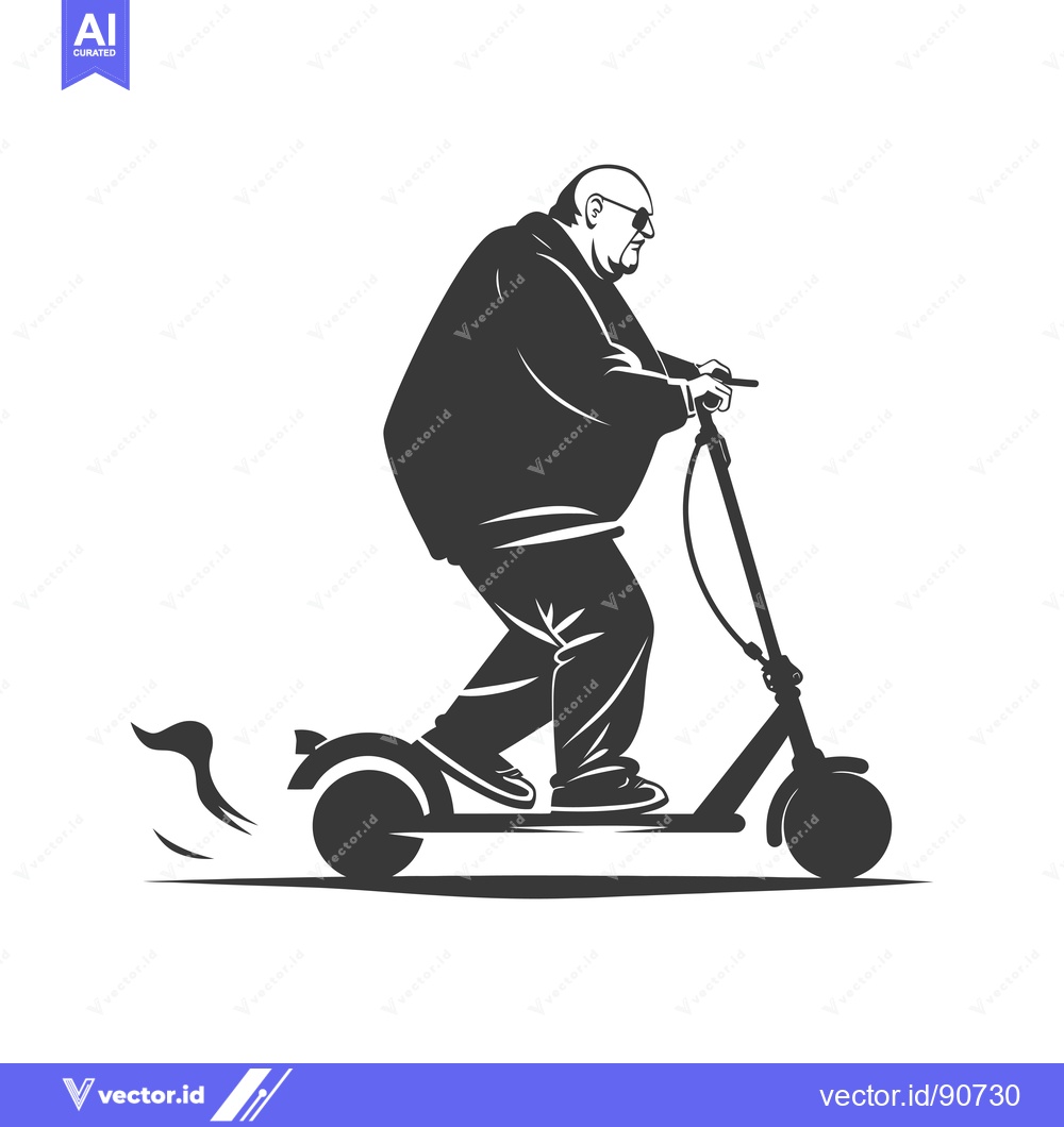 Premium Vector of Overweight Man Riding an Electric Scooter