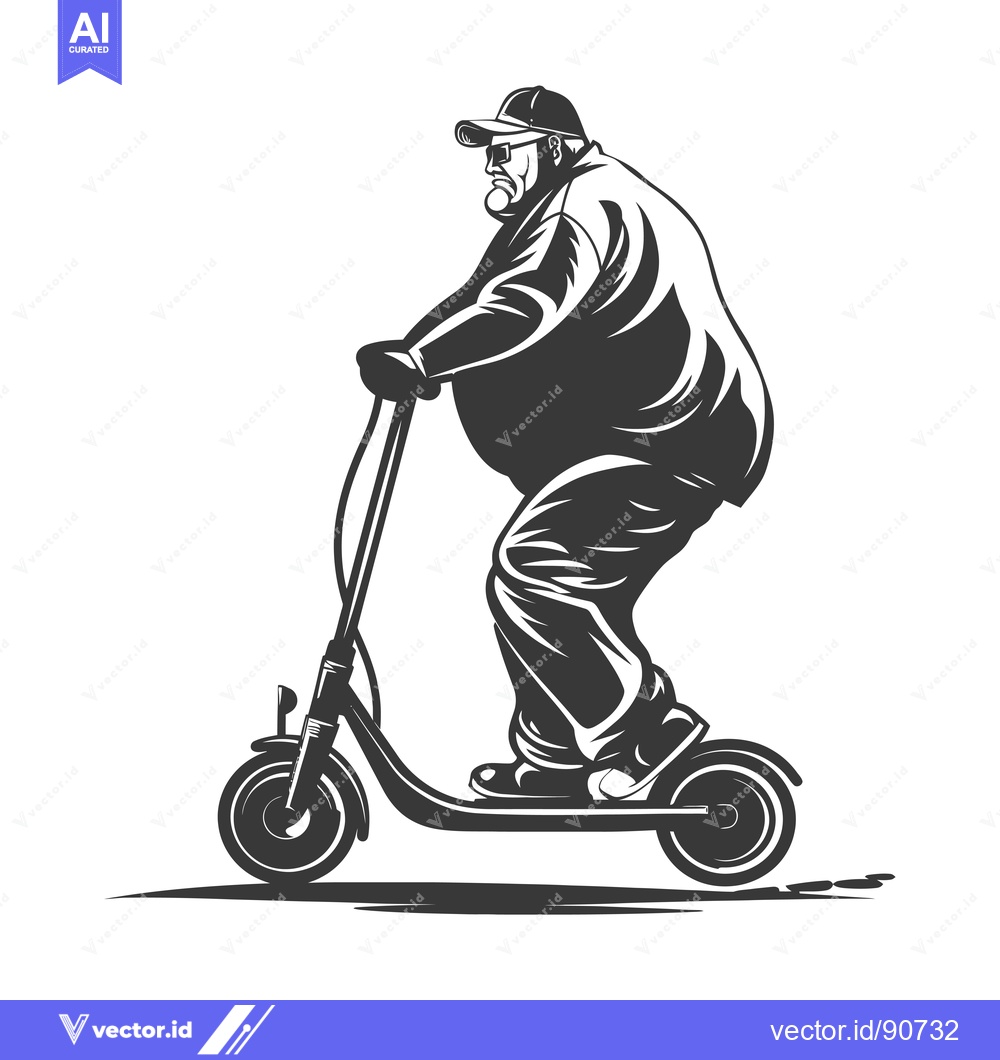Premium Vector of Overweight Man Riding an Electric Scooter
