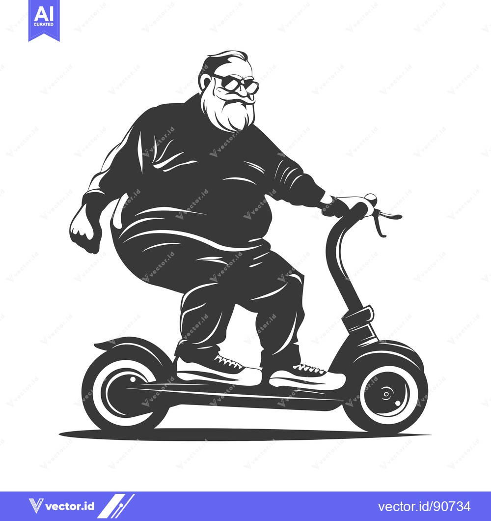 Premium Vector of Overweight Man Riding an Electric Scooter