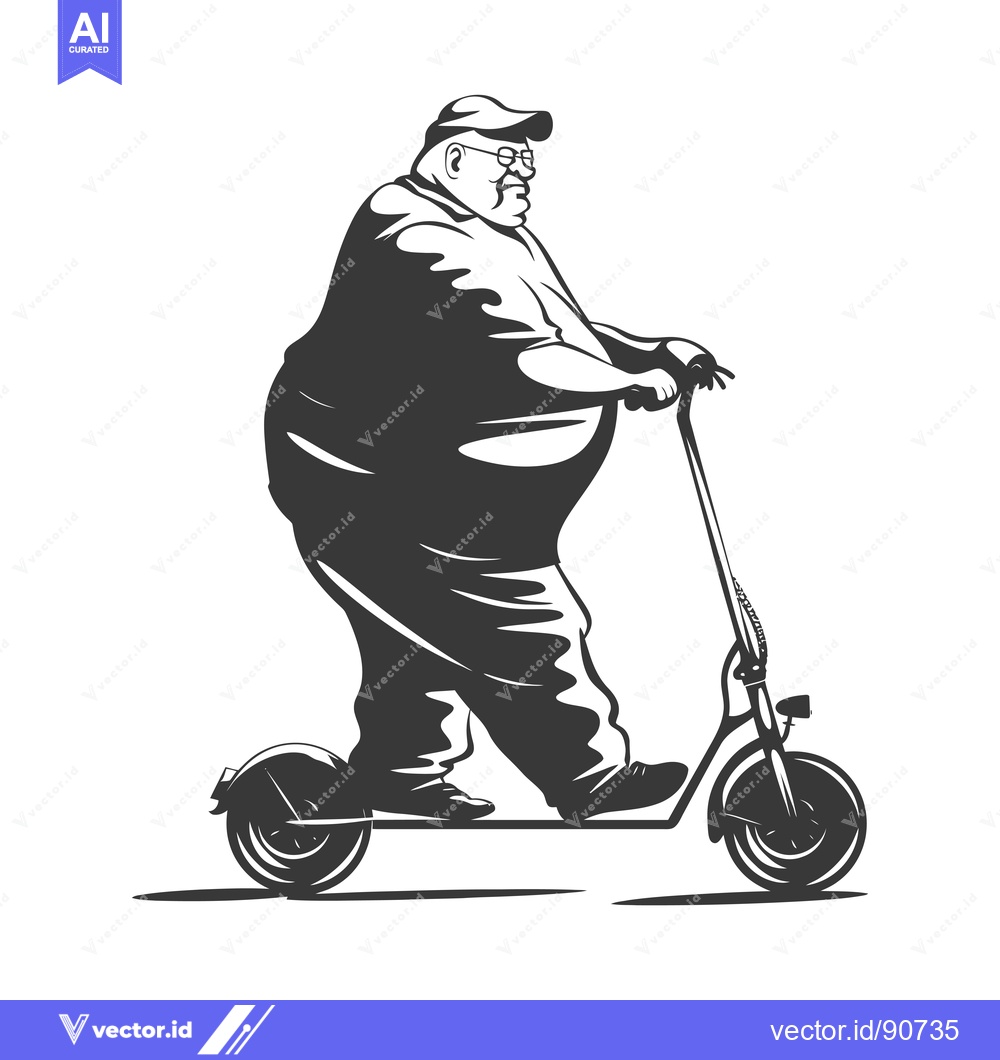 Premium Vector of Overweight man riding an electric scooter