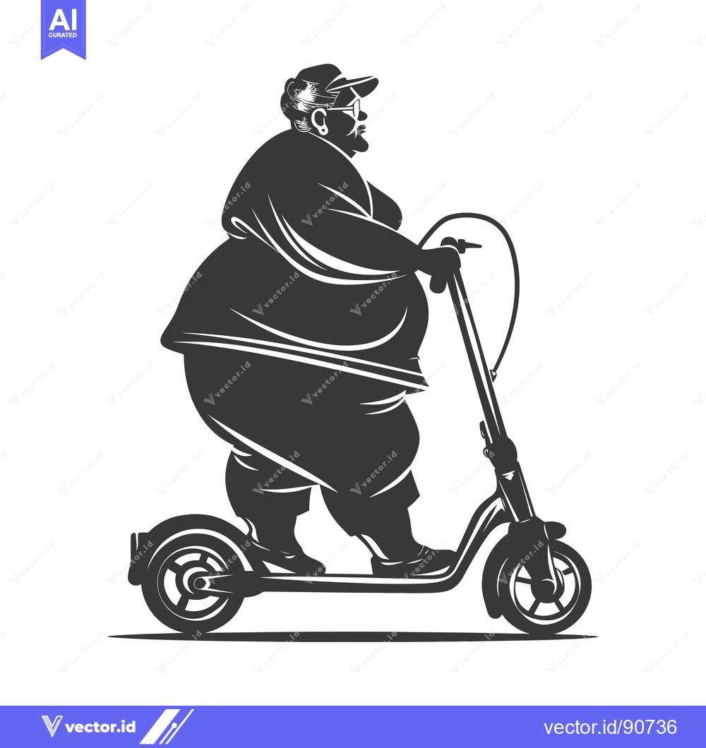 Premium Vector of Overweight Man Riding an Electric Scooter