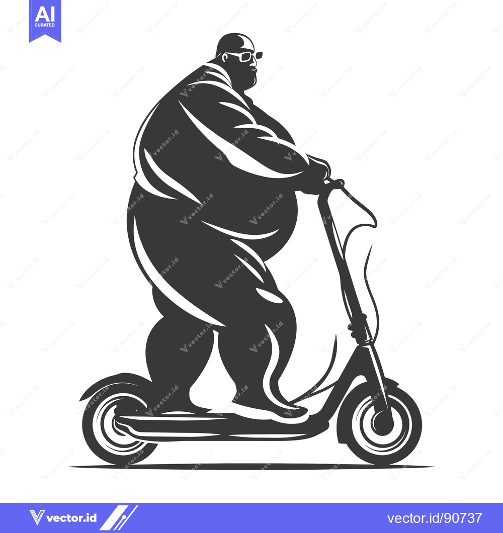 Premium Vector of Overweight Man Riding an Electric Scooter