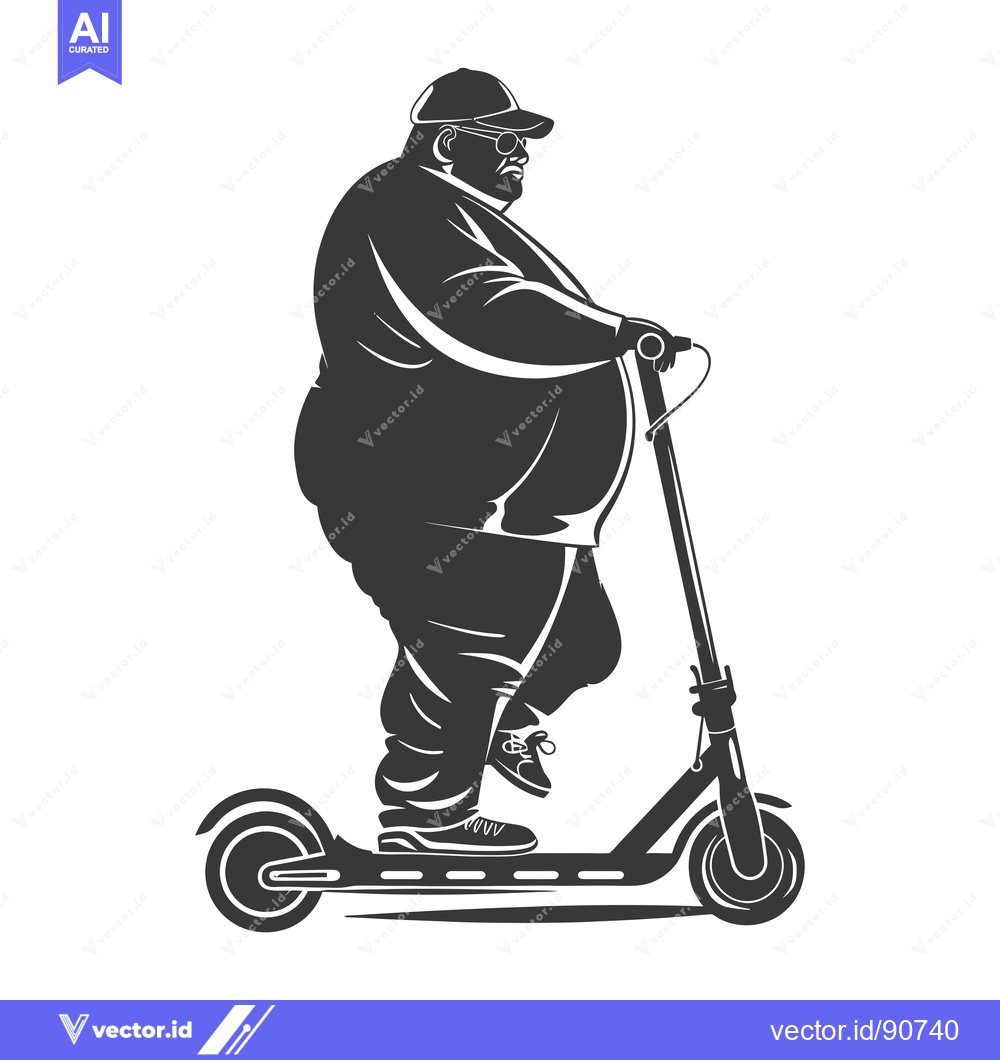 Premium Vector of Overweight Man Riding an Electric Scooter