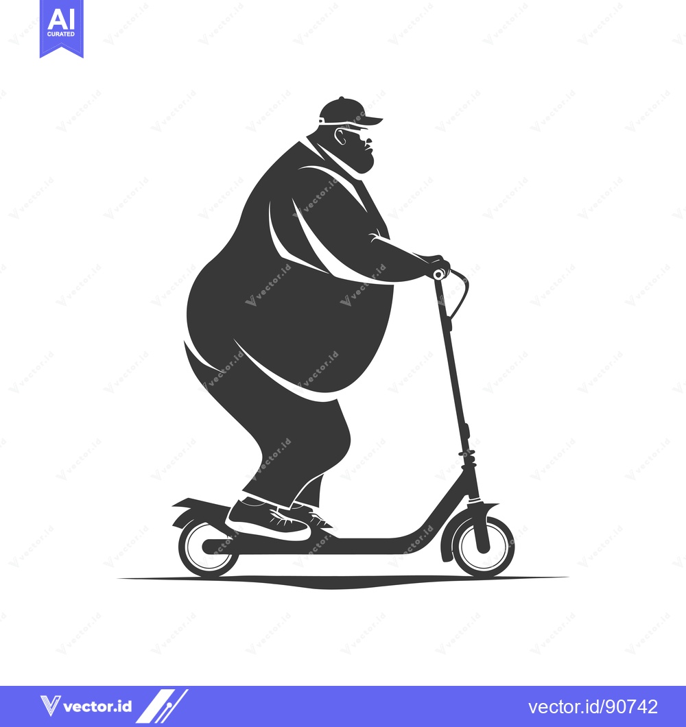 Premium Vector of Overweight Man Riding an Electric Scooter