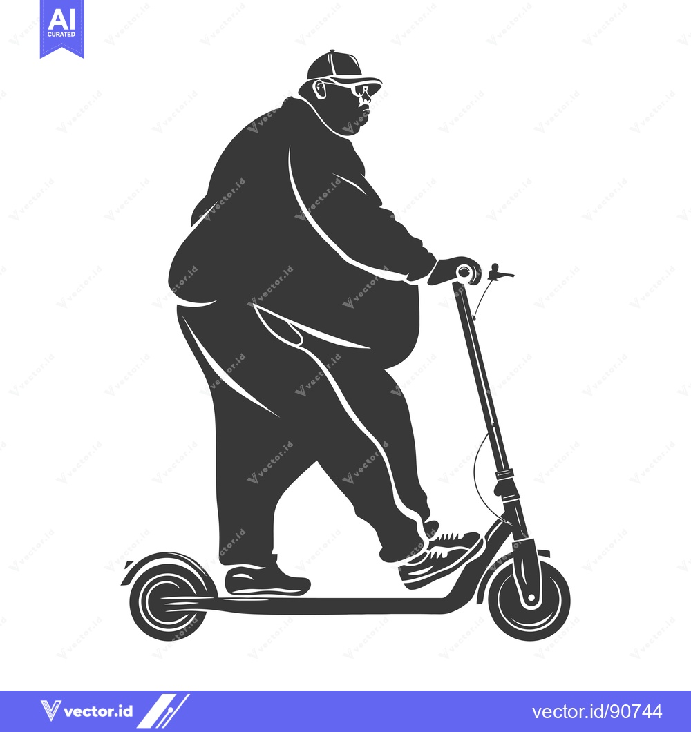 Premium Vector of Overweight Man Riding an Electric Scooter
