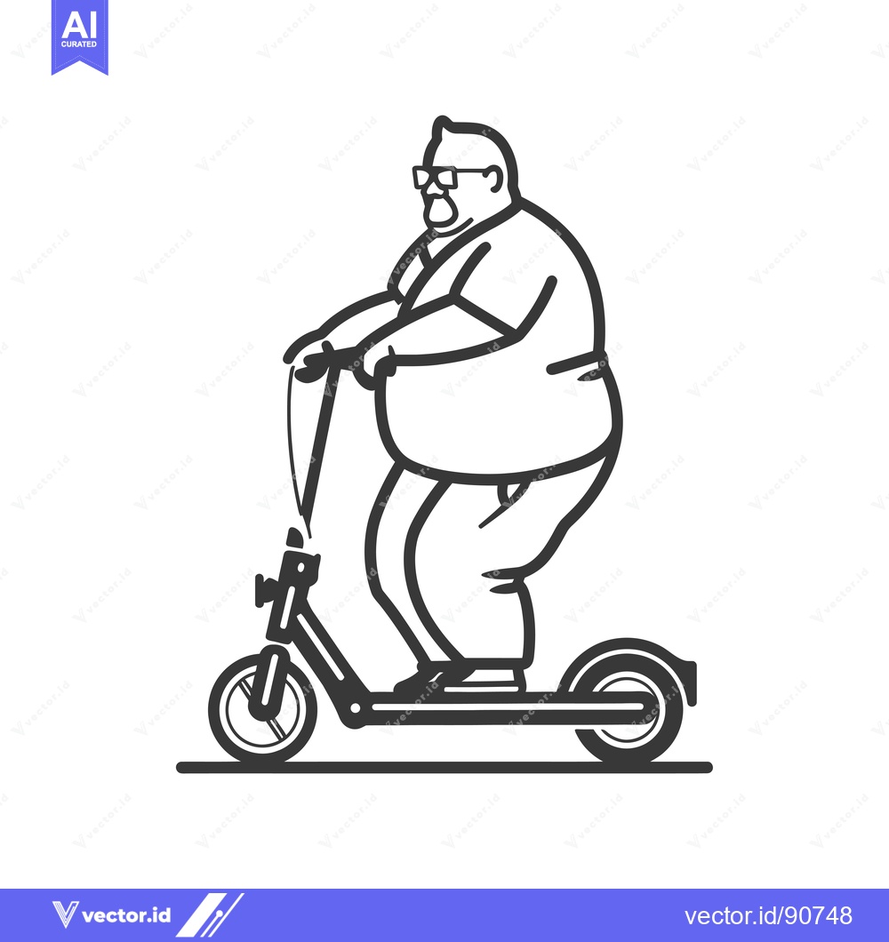 Premium Vector of Overweight Man Riding an Electric Scooter