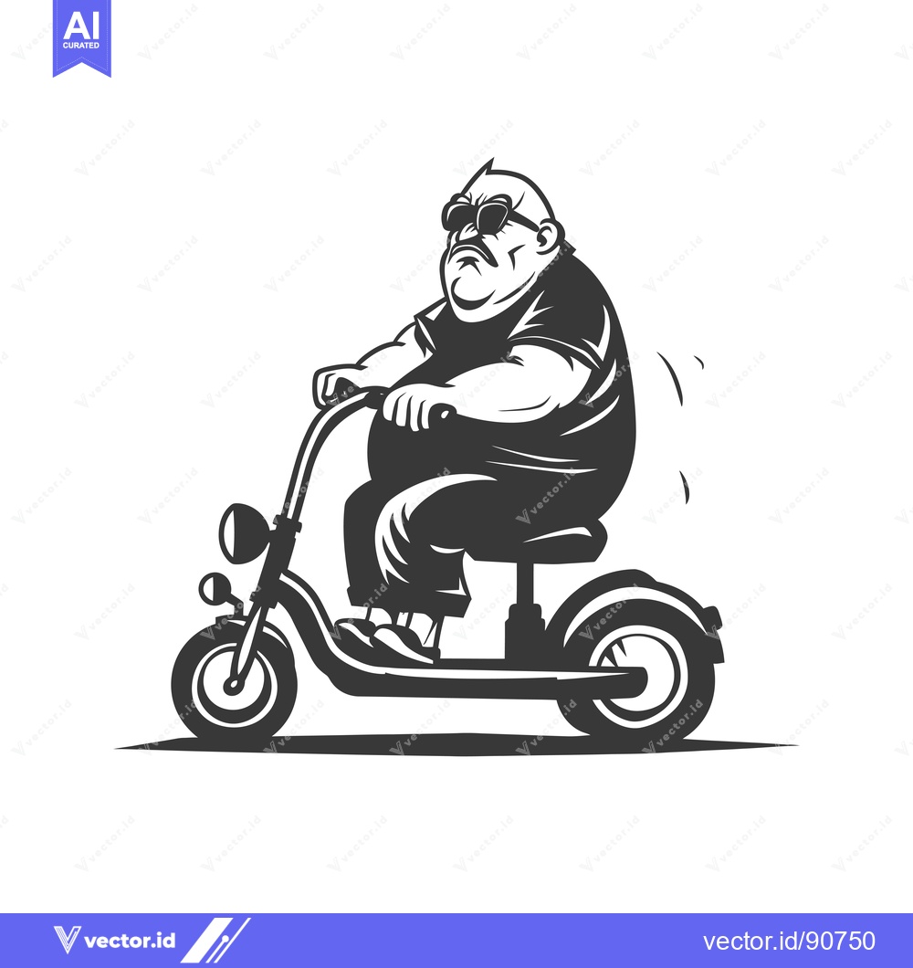 Premium Vector of Overweight Man Riding an Electric Scooter
