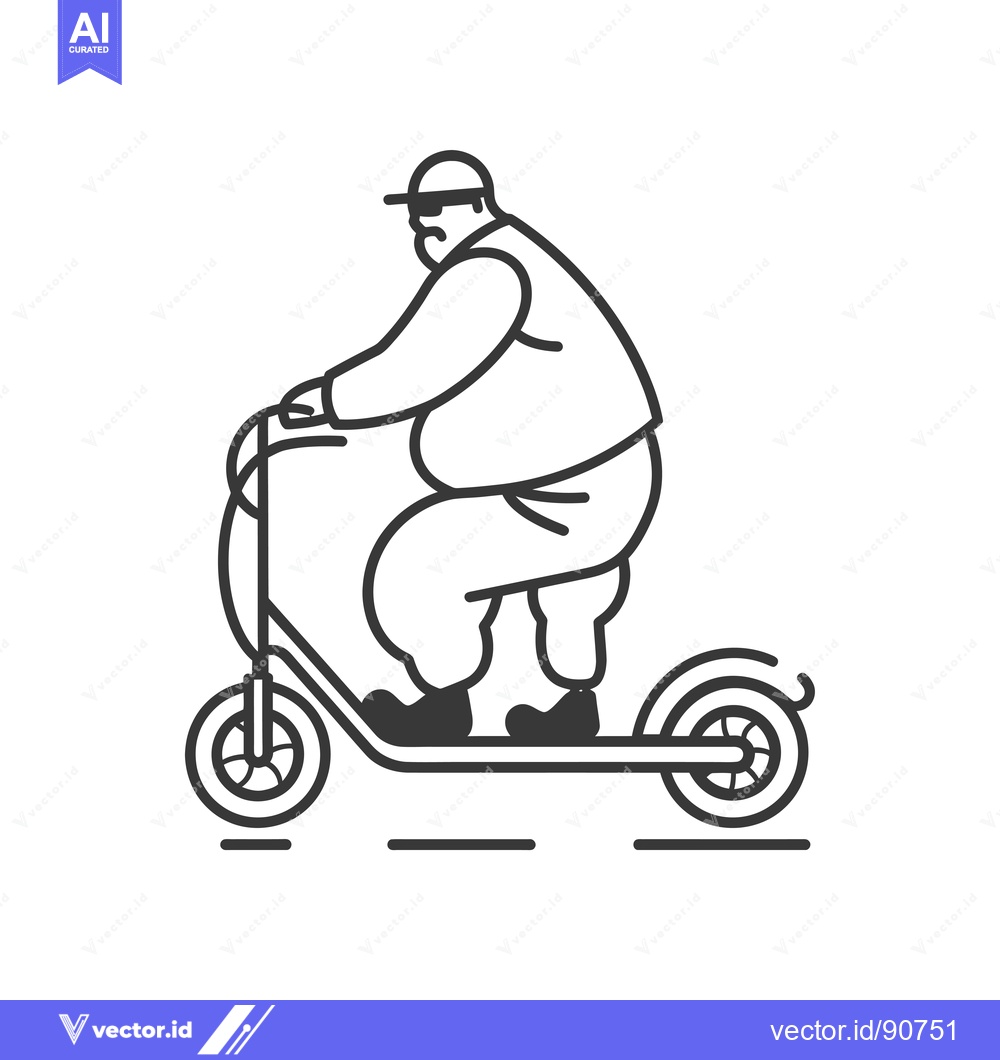 Premium Vector of Overweight Man Riding an Electric Scooter