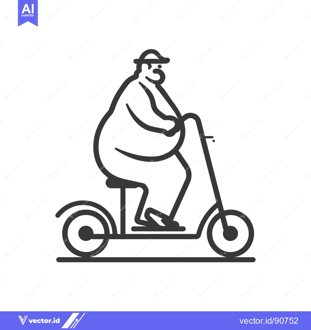 Premium Vector of Overweight Man Riding an Electric Scooter