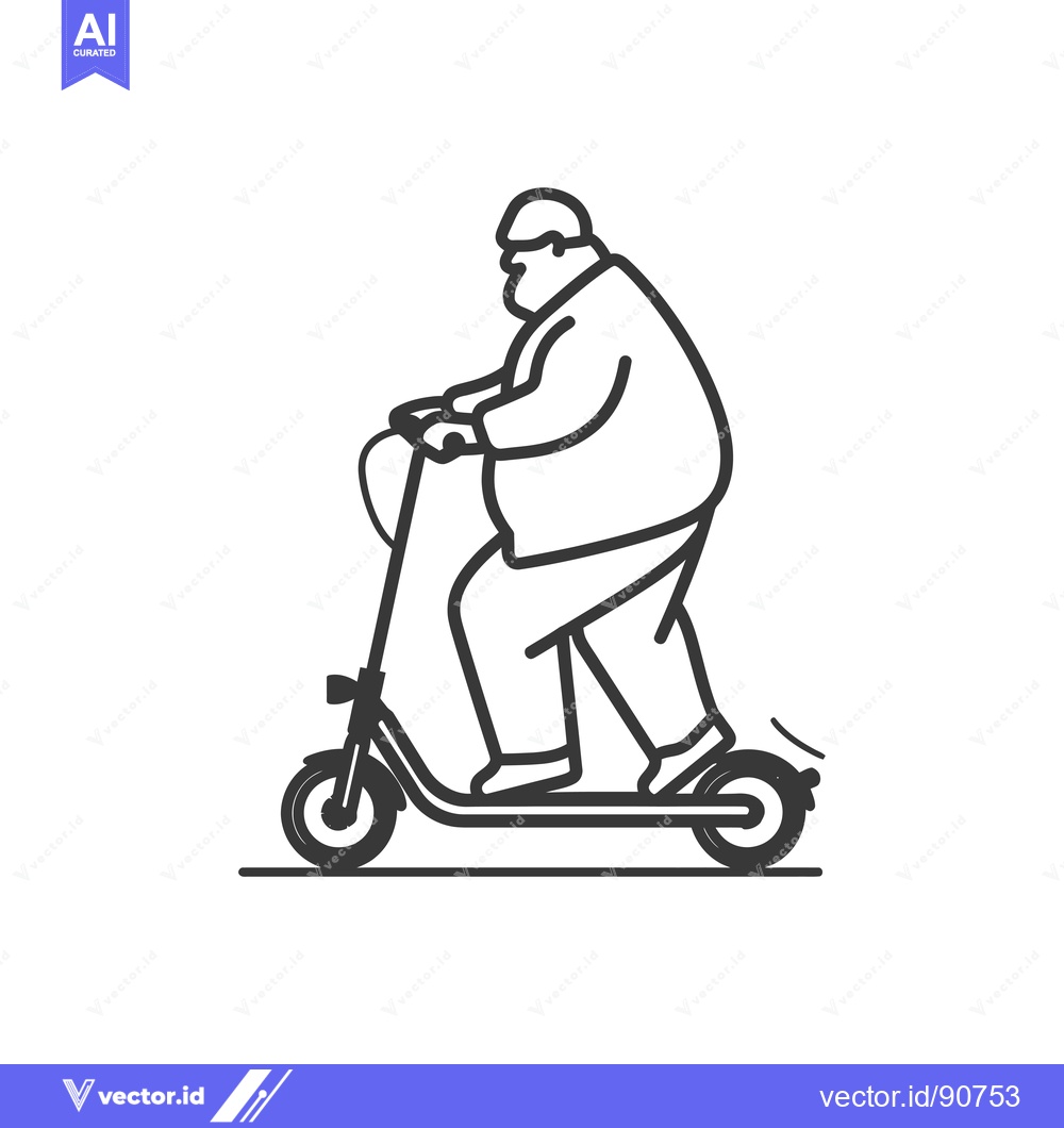 Premium Vector of Overweight Man Riding an Electric Scooter