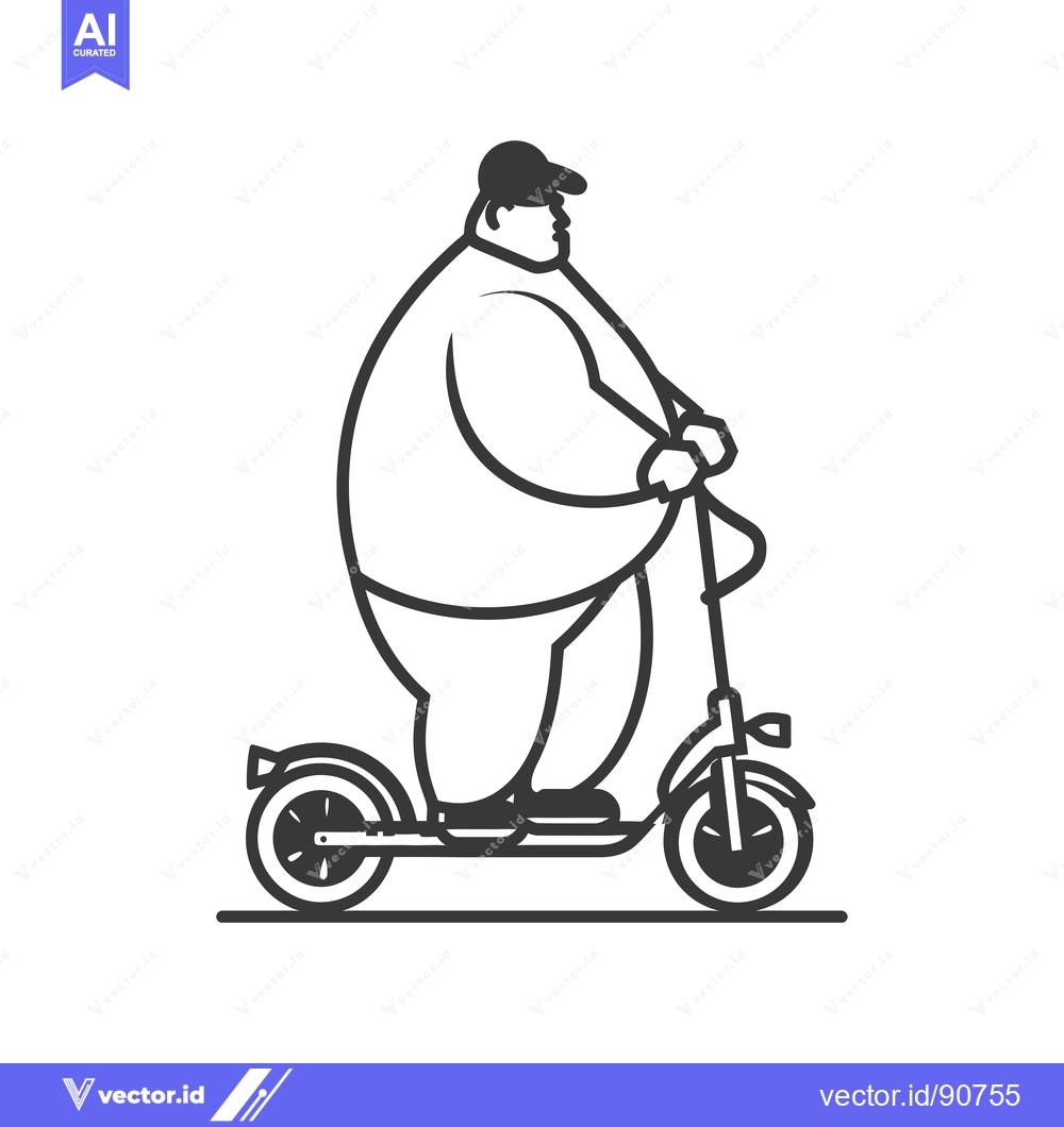 Premium Vector of Overweight Man Riding an Electric Scooter