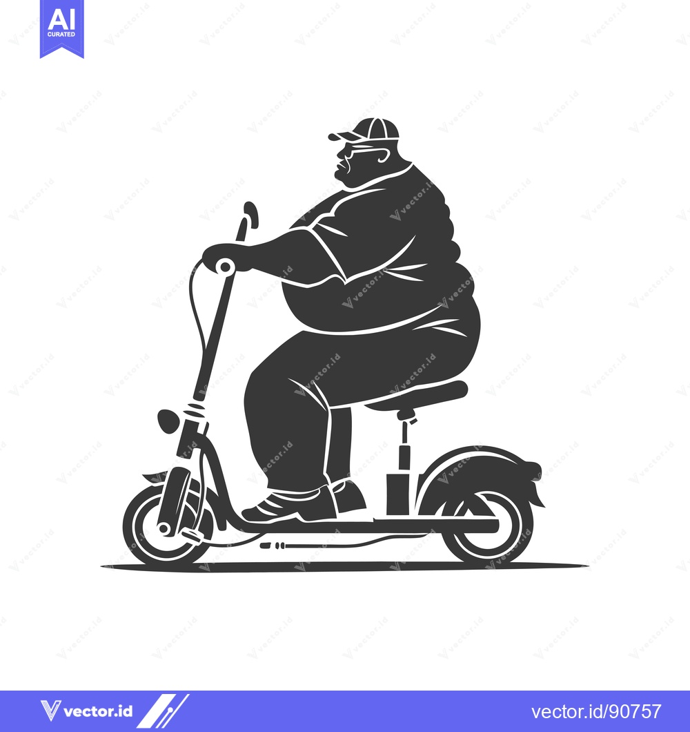 Premium Vector of Overweight Man Riding an Electric Scooter
