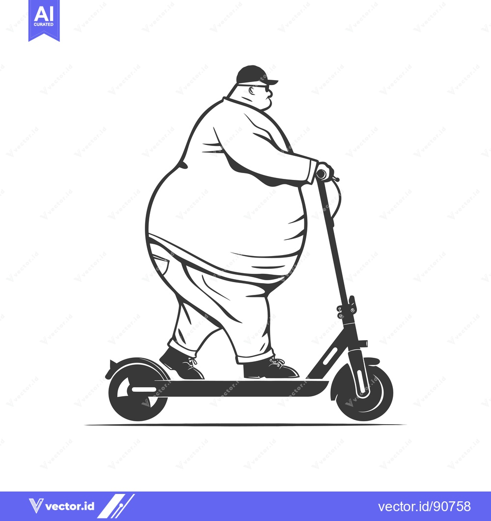 Premium Vector of Overweight Man Riding an Electric Scooter