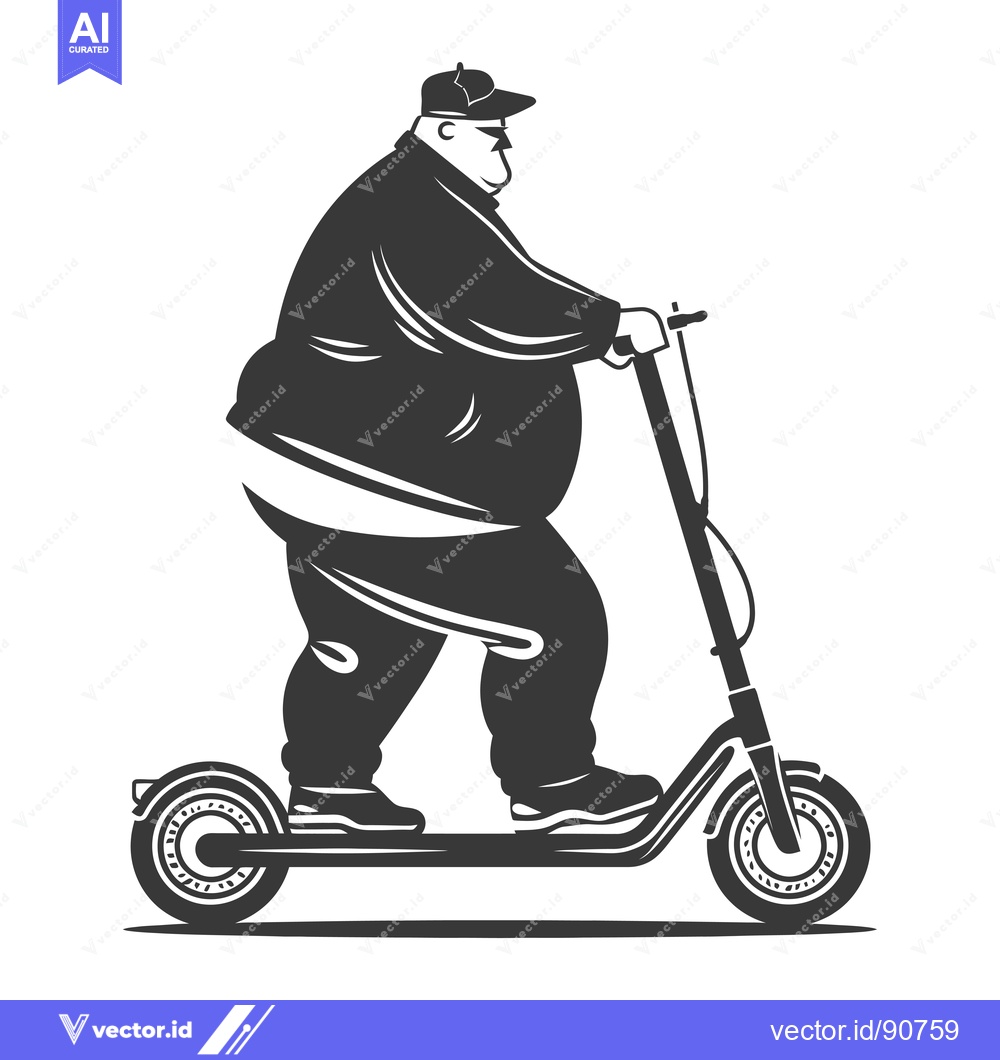 Premium Vector of Overweight Man Riding an Electric Scooter