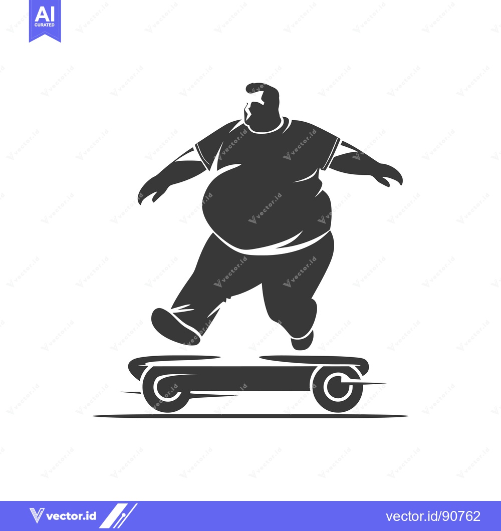 Premium Vector of Overweight Man Riding an Electric Skateboard