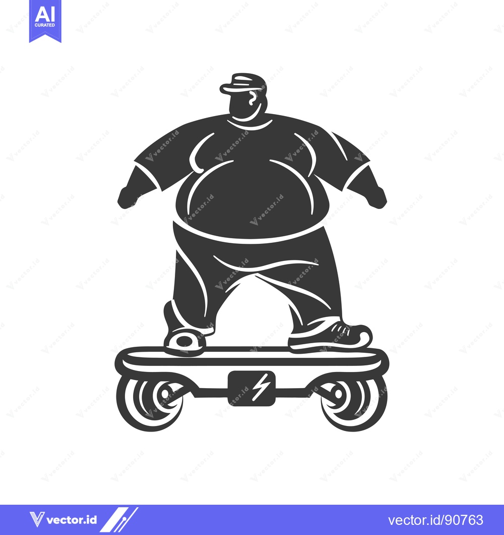 Premium Vector of Overweight Man Riding an Electric Skateboard