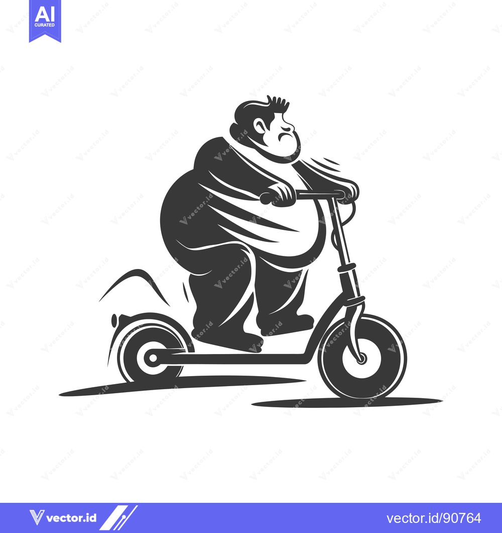 Premium Vector of Overweight Man Riding a Scooter