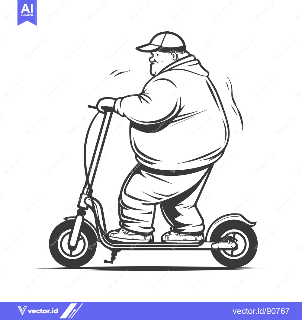 Premium Vector of Overweight Man Riding a Scooter