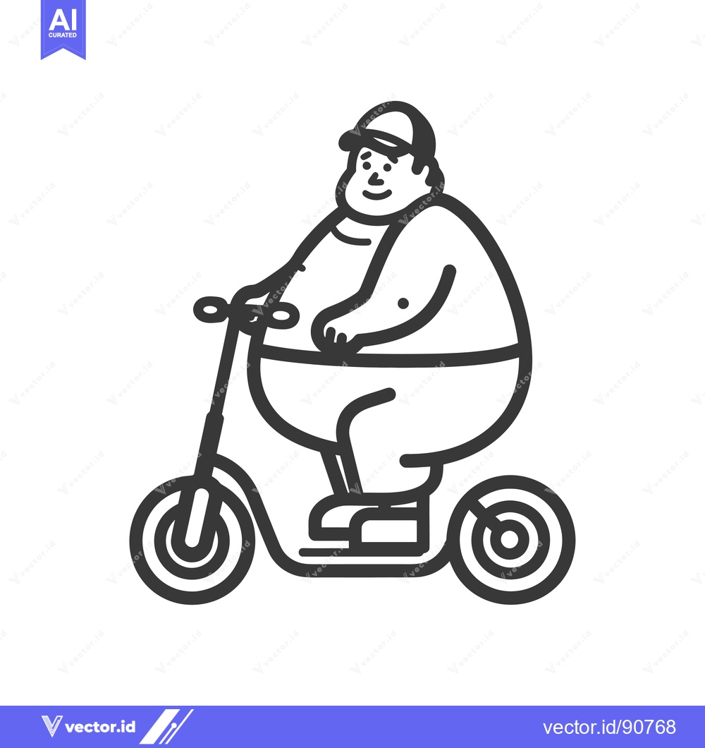 Premium Vector of Overweight Man Riding a Scooter