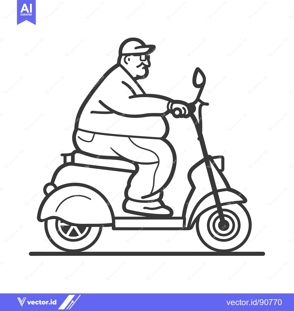 Premium Vector of Overweight Man Riding a Scooter