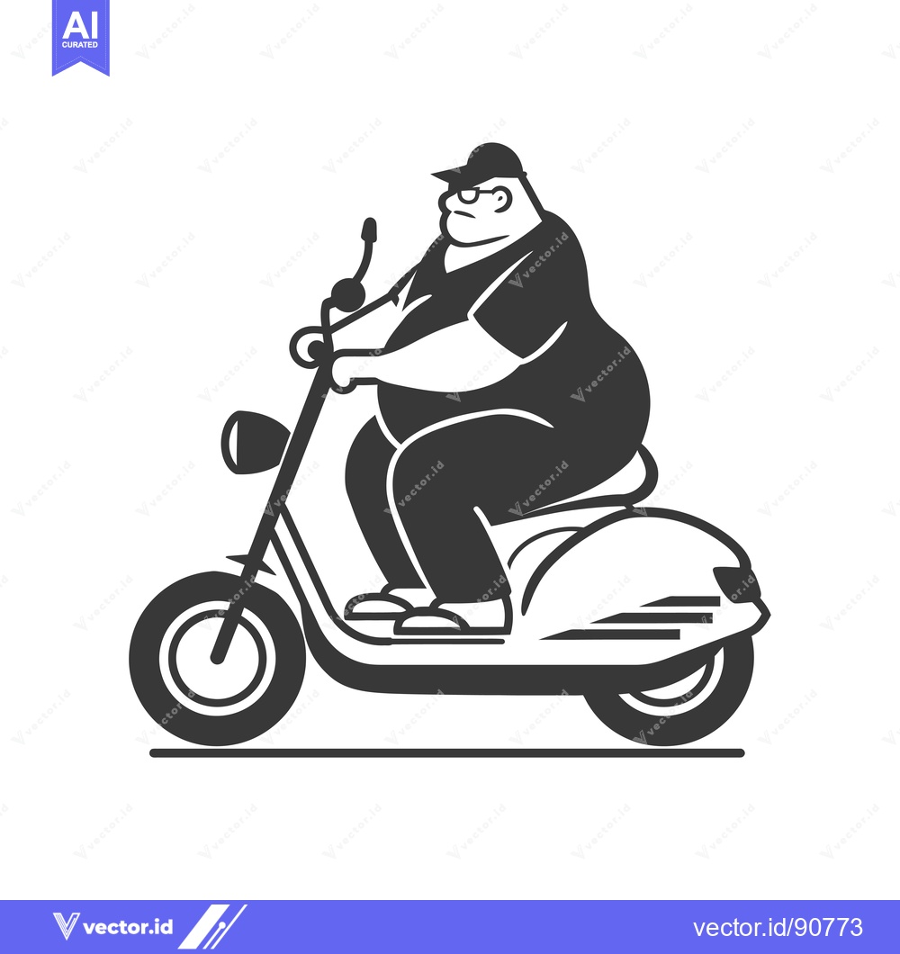 Premium Vector of Overweight Man Riding a Scooter