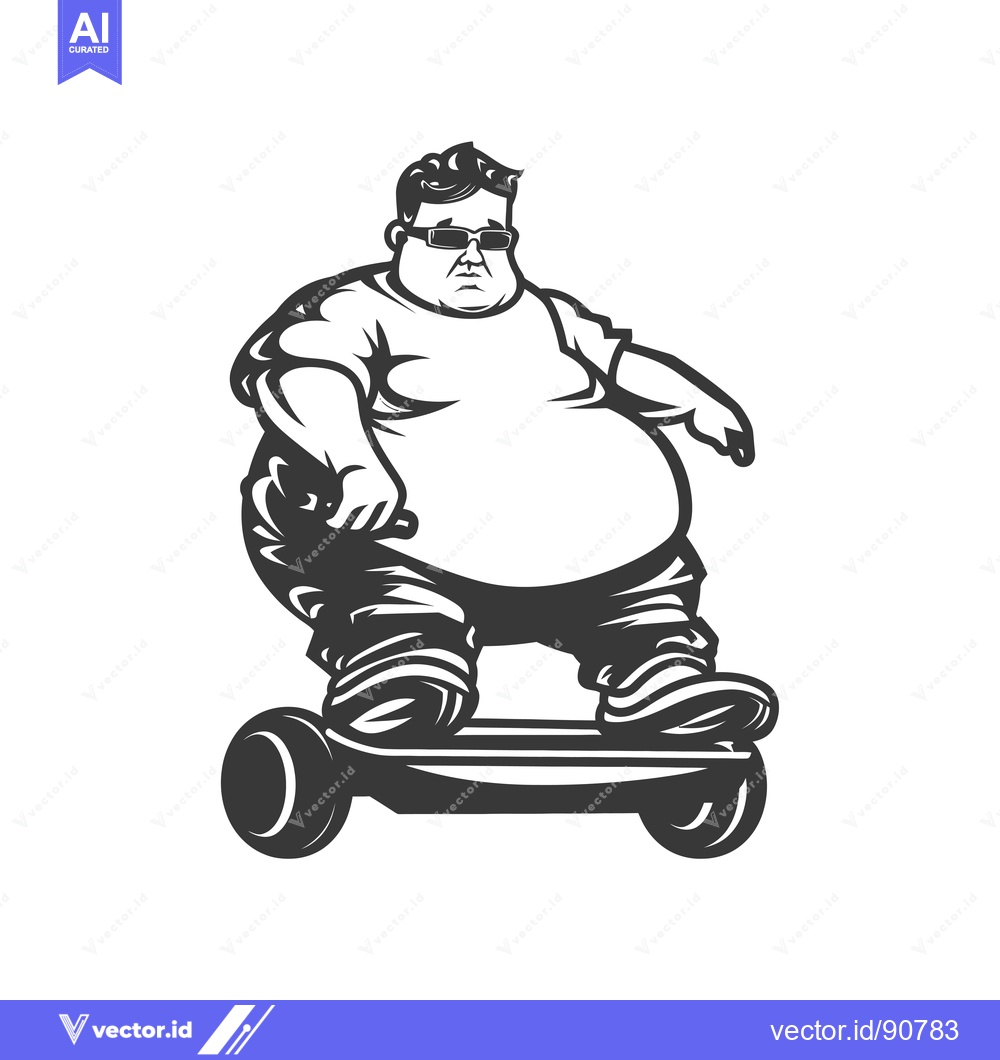 Premium Vector of Overweight Man Riding a Self-Balancing Scooter