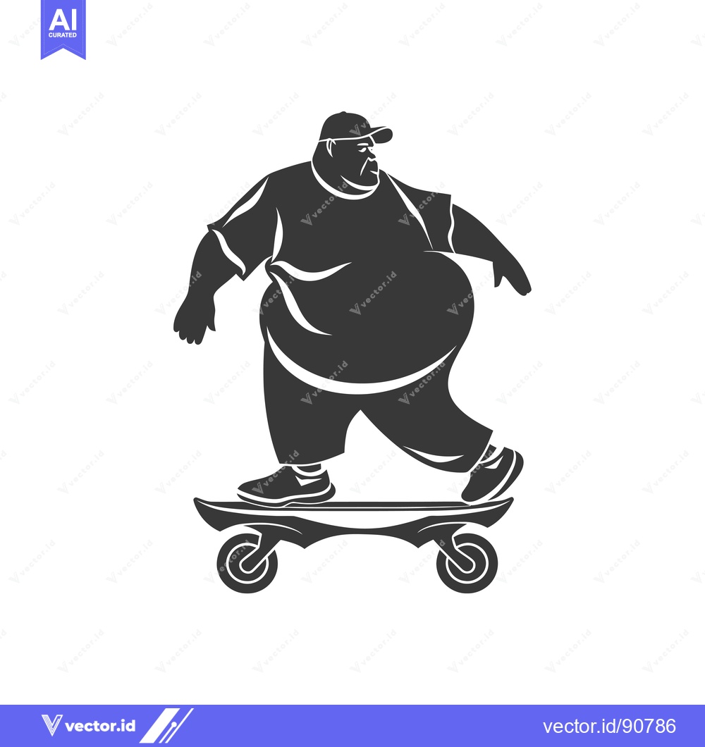 Premium Vector of Overweight Man Riding a Skateboard with Wheels