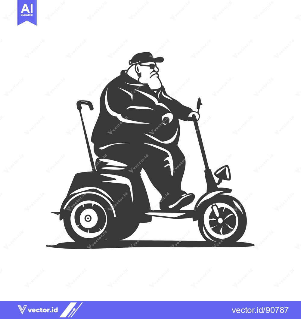 Premium Vector of Overweight Man Riding a Three-Wheeled Scooter