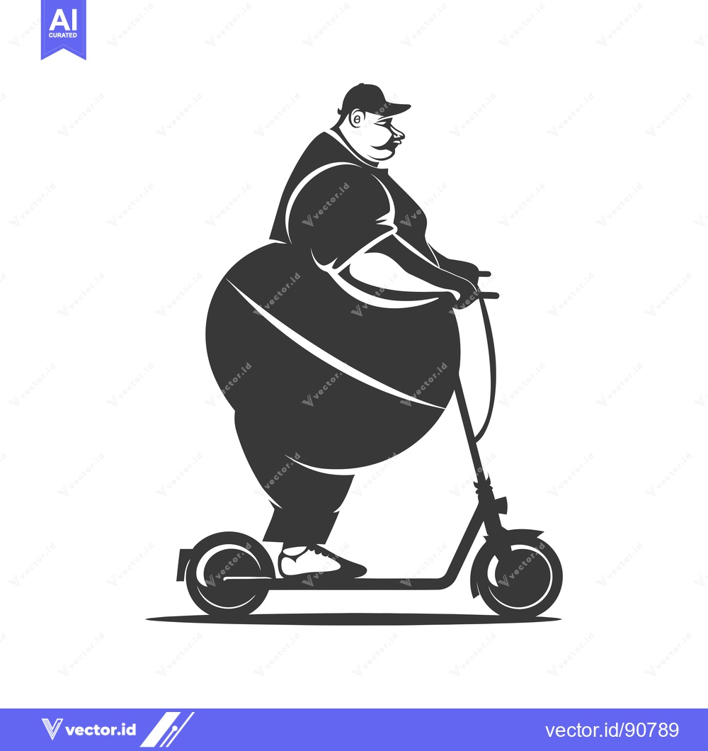 Premium Vector of Overweight Man Riding Electric Scooter