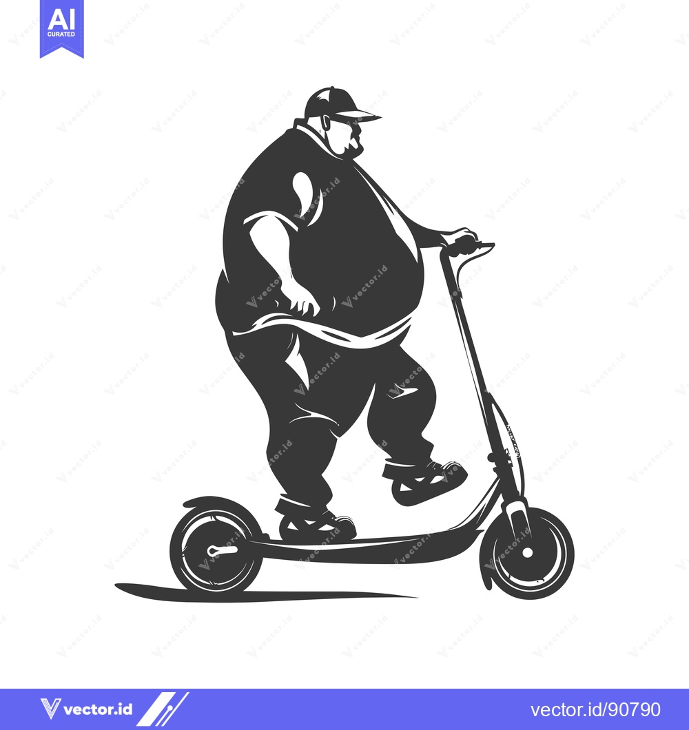 Premium Vector of Overweight Man Riding Electric Scooter