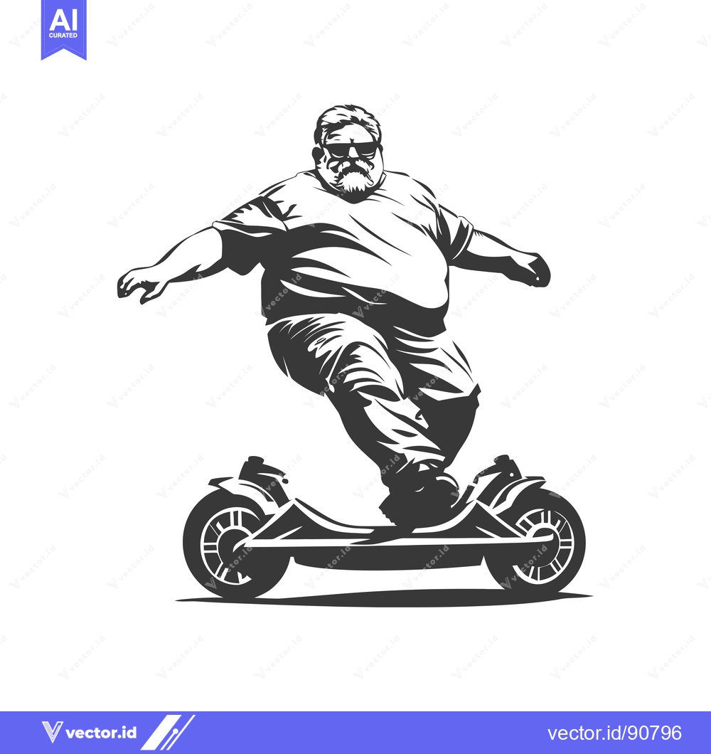 Premium Vector of Overweight Man Riding Electric Scooter With Sunglasses and Beard